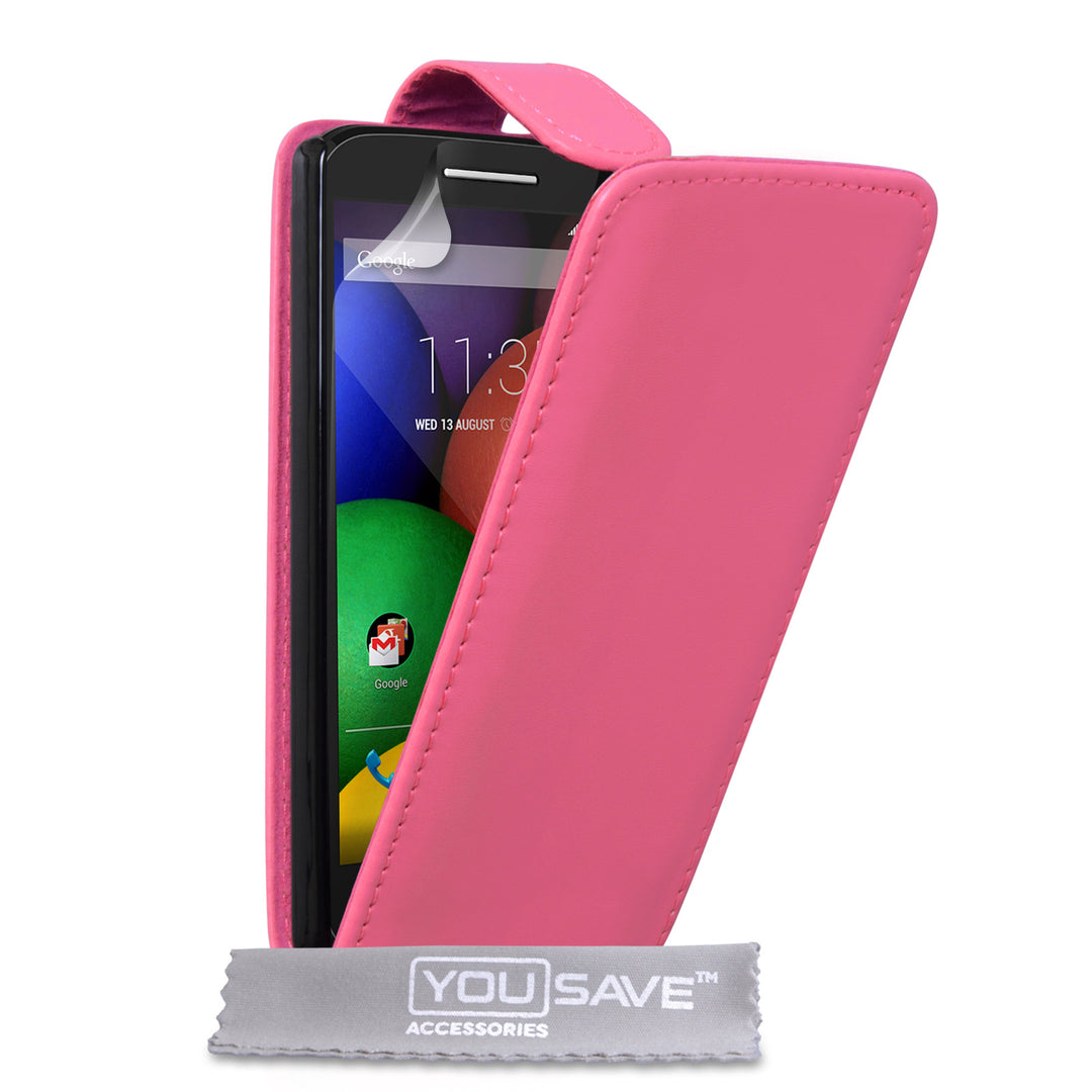 YouSave Motorola Moto E Leather-Effect Flip Case - Hot Pink
