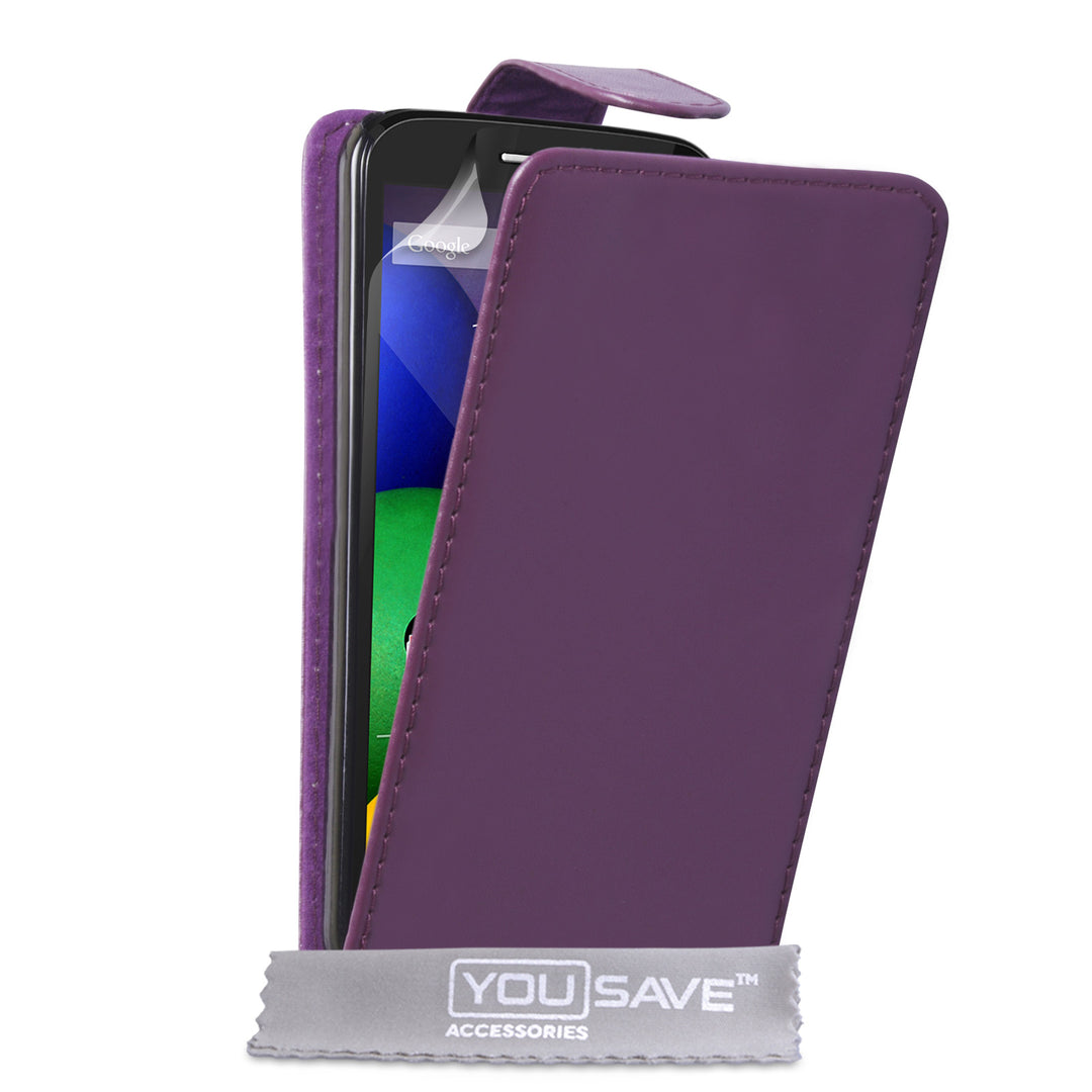 YouSave Accessories Motorola Moto E Leather-Effect Flip Case - Purple