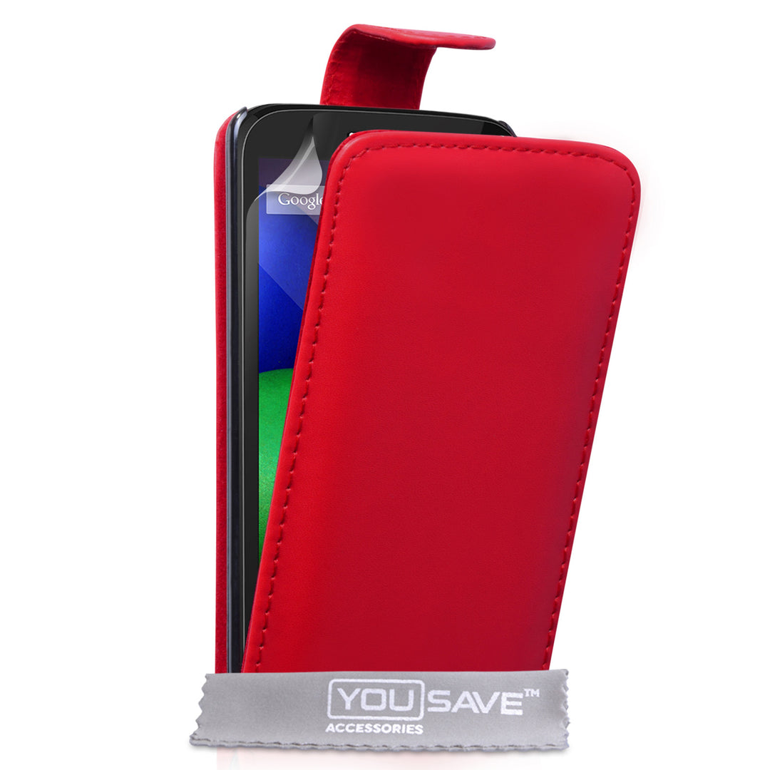 YouSave Accessories Motorola Moto E Leather-Effect Flip Case - Red