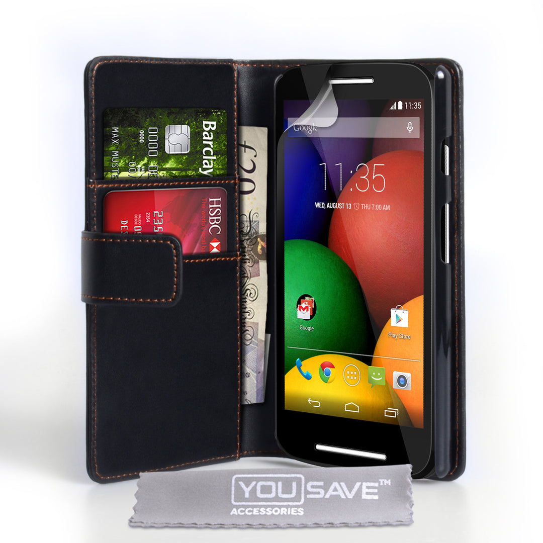 YouSave Accessories Motorola Moto E Leather-Effect Wallet Case - Black
