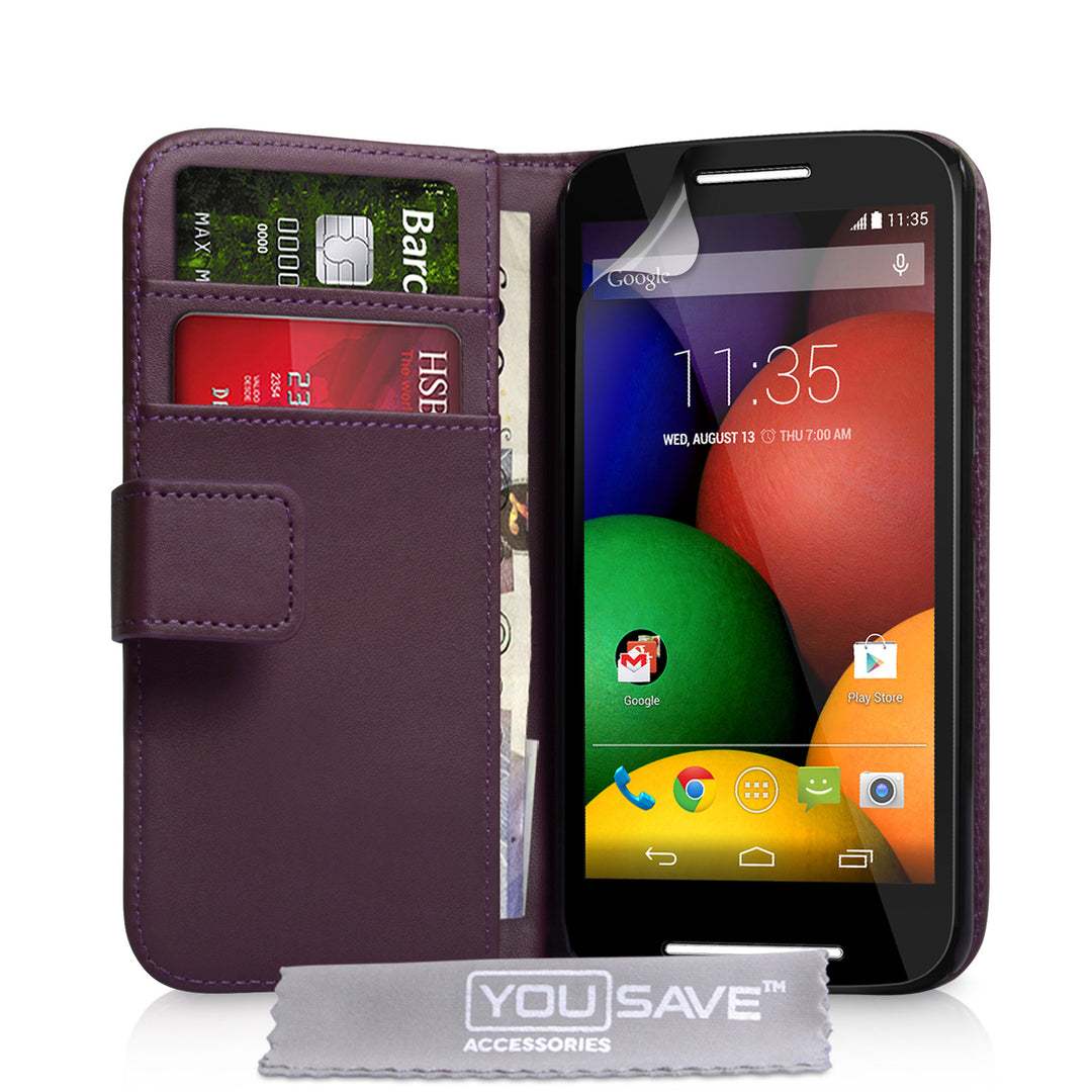 YouSave Motorola Moto E Leather-Effect Wallet Case - Purple