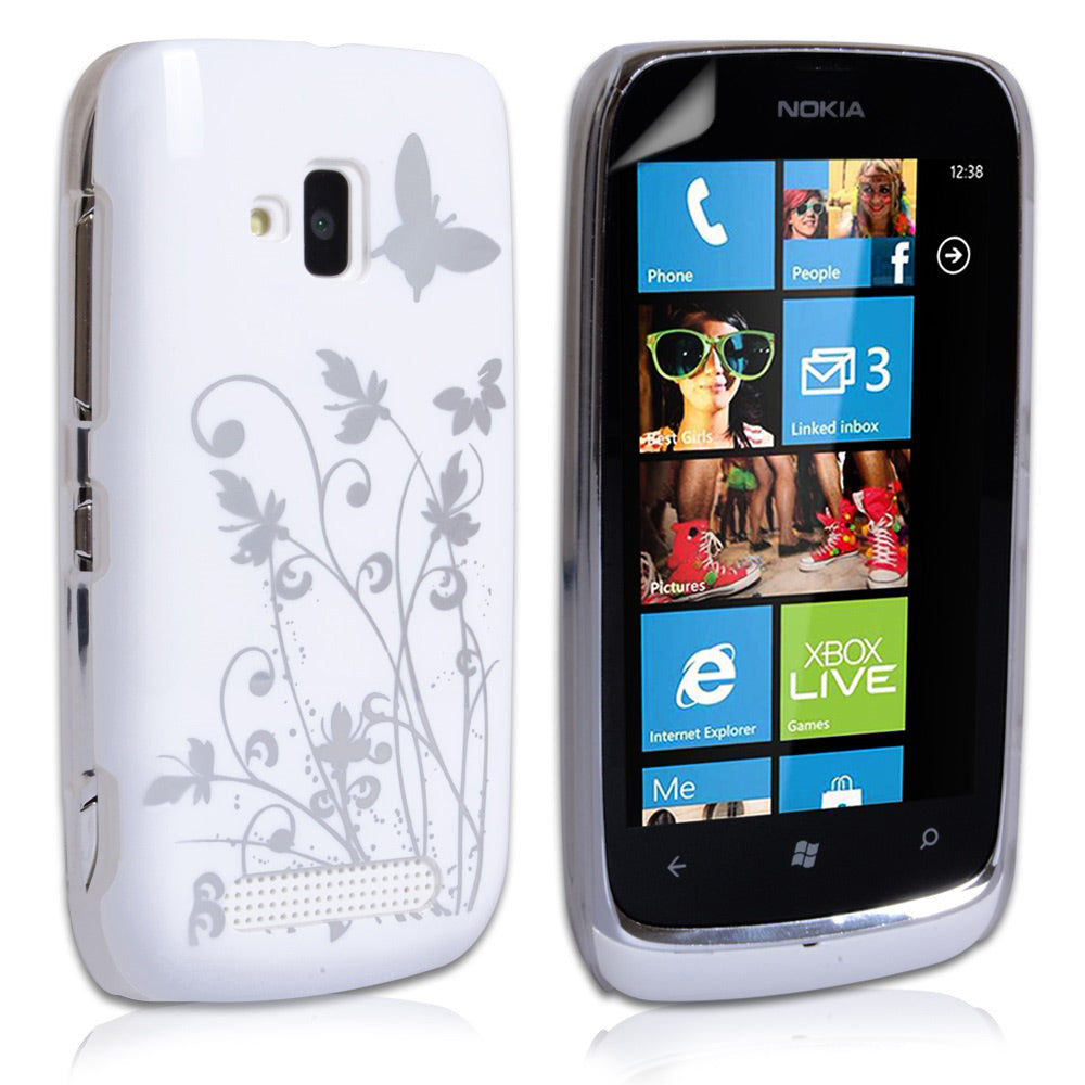 YouSave Accessories Nokia Lumia 610 Butterfly IMD Hard Case - White
