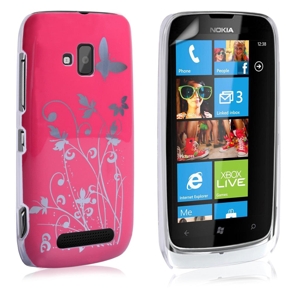 YouSave Accessories Nokia Lumia 610 Butterfly IMD Hard Case - Hot Pink