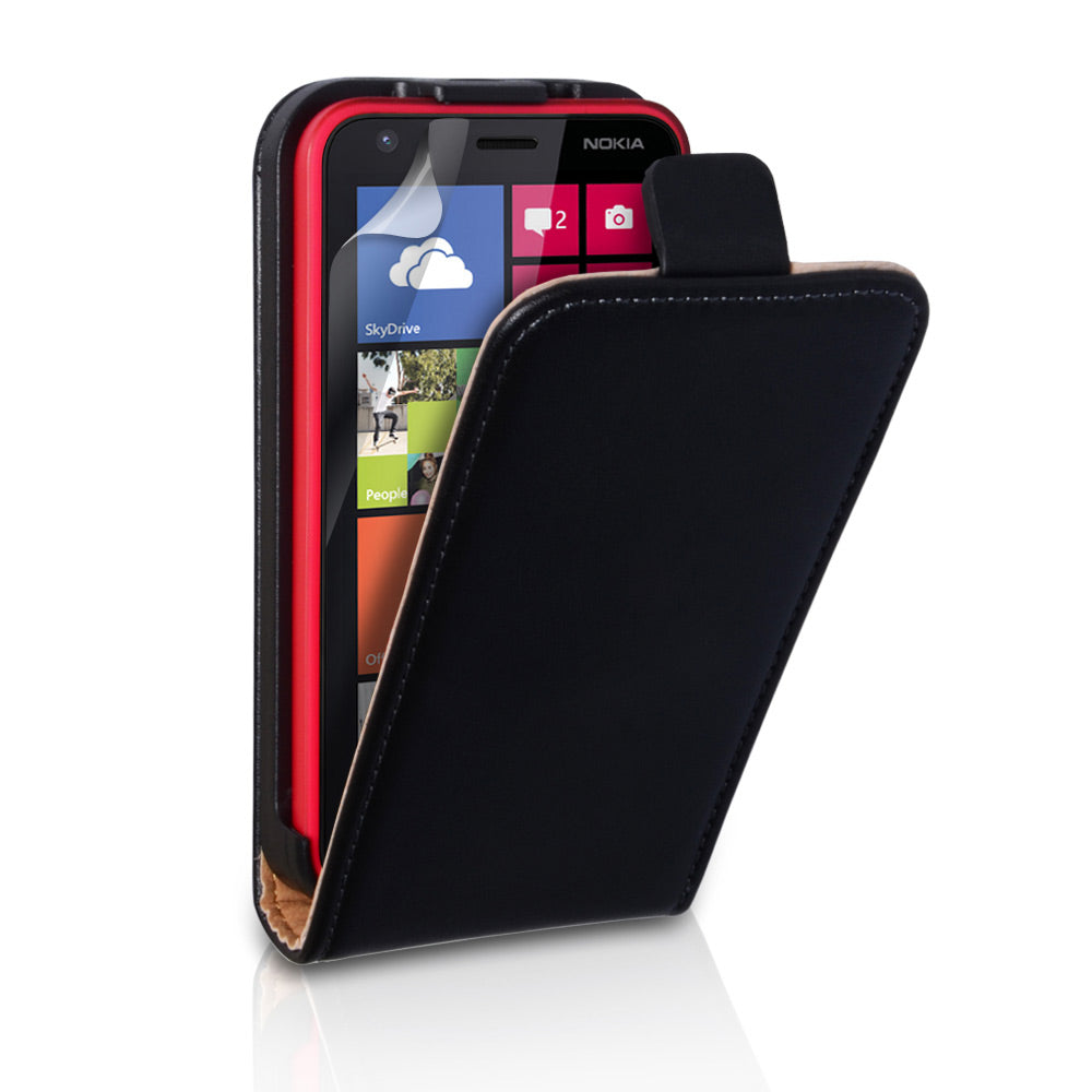 YouSave Accessories Nokia Lumia 620 Real Leather Flip Case - Black