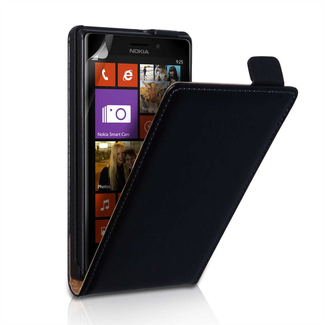 YouSave Accessories Nokia Lumia 925 Real Leather Flip Case - Black
