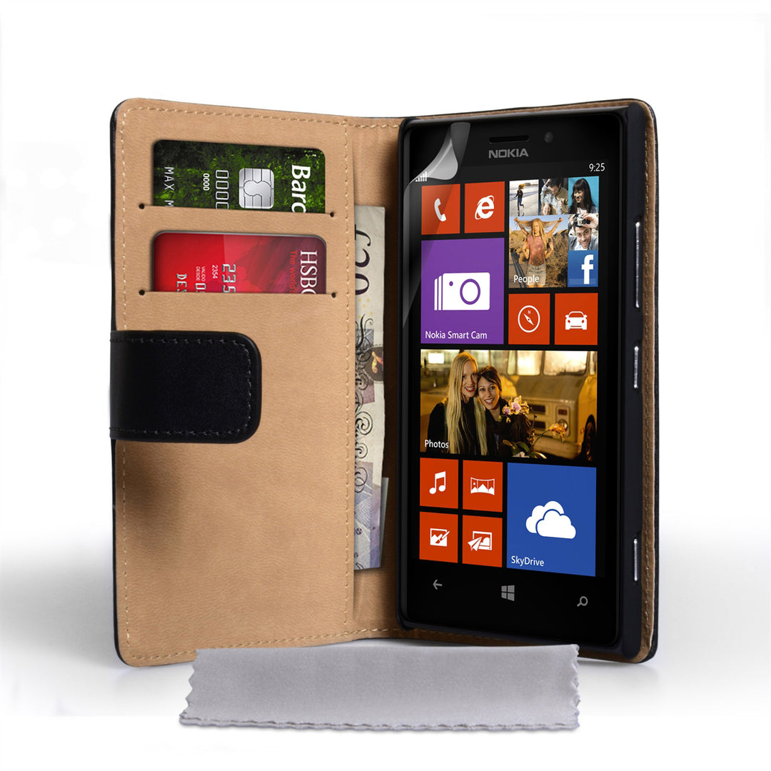 Caseflex Nokia Lumia 925 Real Leather Wallet Case - Black