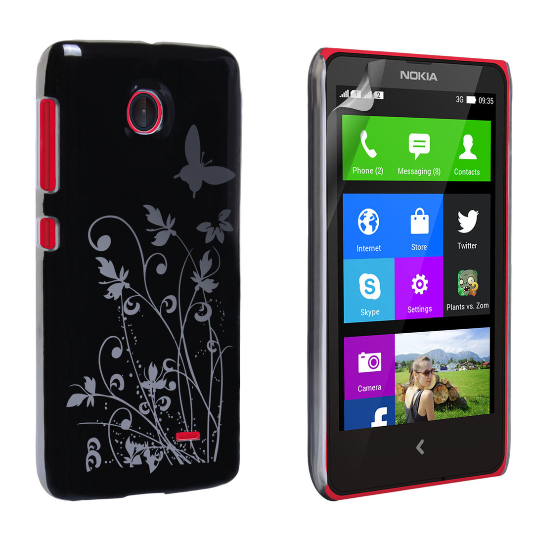 YouSave Accessories Nokia X Floral Butterfly Hard Case - Black-Silver
