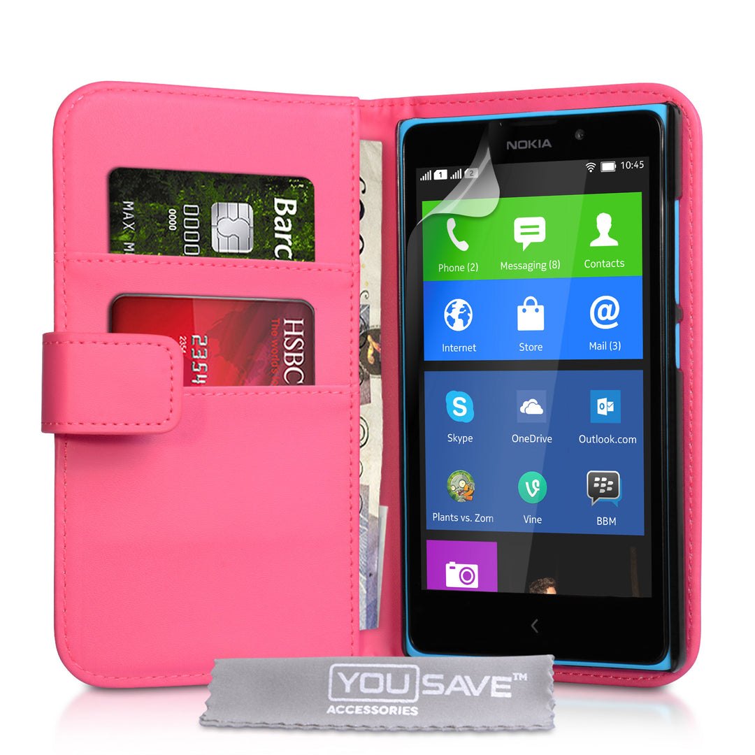 YouSave Accessories Nokia XL Leather-Effect Wallet Case - Hot Pink