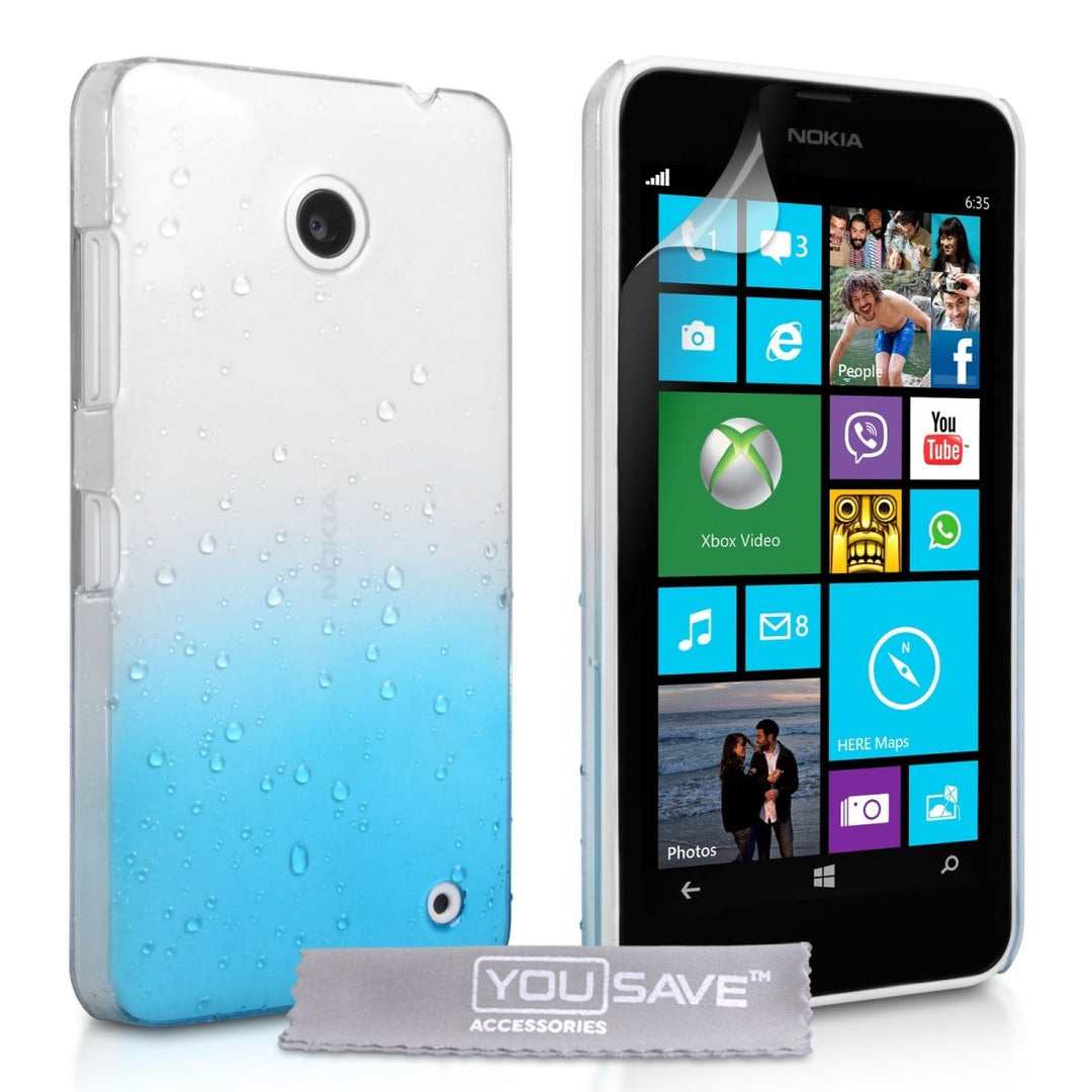 Yousave Accessories Nokia Lumia 630 Raindrop Hard Case - Blue - Clear - Mobile Madhouse