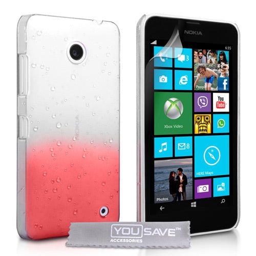 Yousave Accessories Nokia Lumia 630 Raindrop Hard Case - Red - Clear - Mobile Madhouse