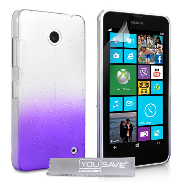 Yousave Accessories Nokia Lumia 630 Raindrop Hard Case - Purple - Clear - Mobile Madhouse