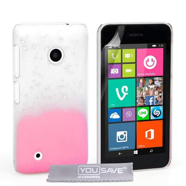 Yousave Accessories Nokia Lumia 530 Raindrop Hard Case - Baby Pink - Clear - Mobile Madhouse