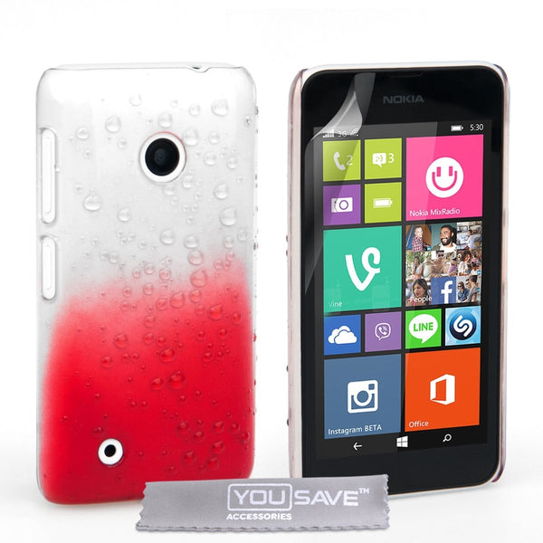 Yousave Accessories Nokia Lumia 530 Raindrop Hard Case - Red - Clear - Mobile Madhouse