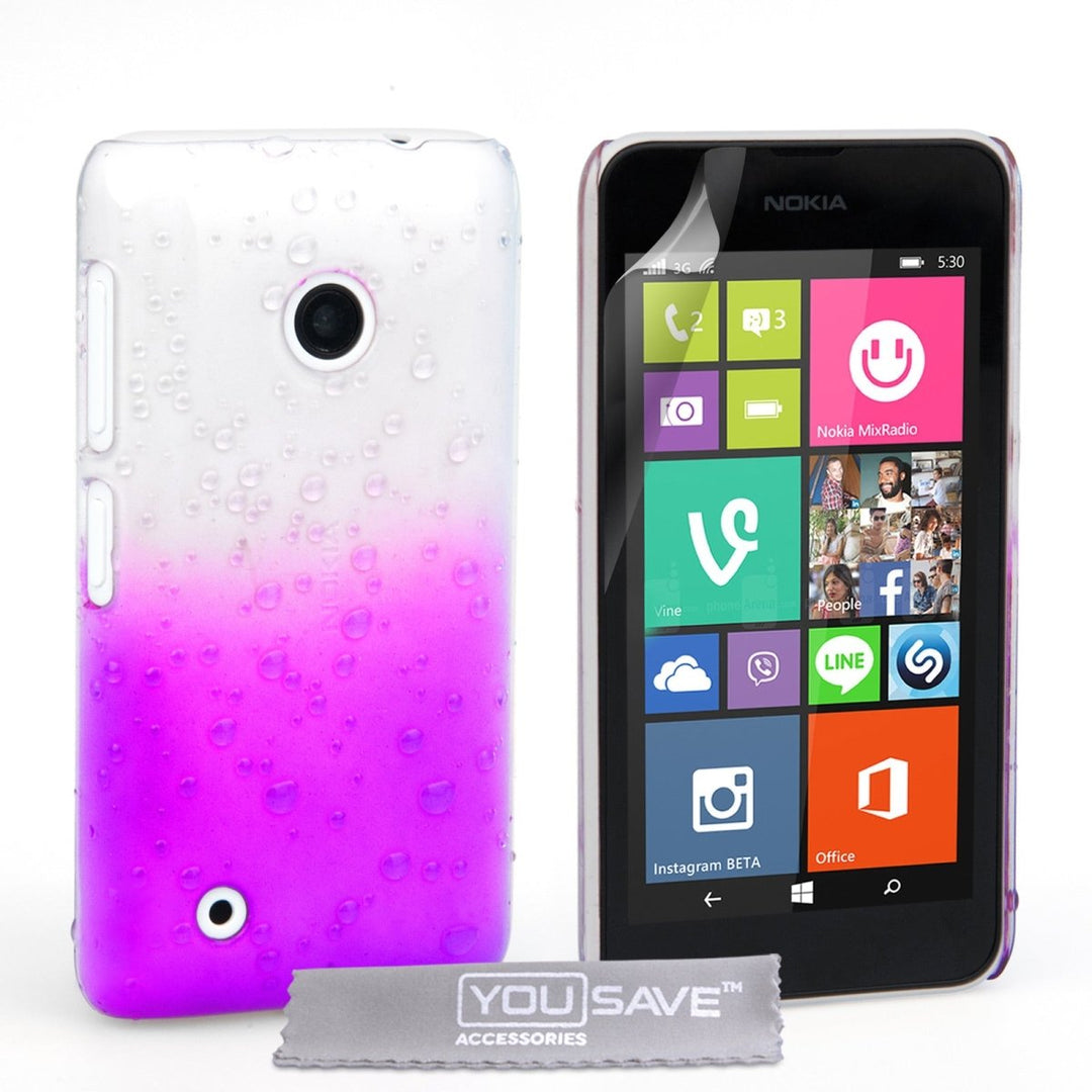 Yousave Accessories Nokia Lumia 530 Raindrop Hard Case - Purple - Clear - Mobile Madhouse