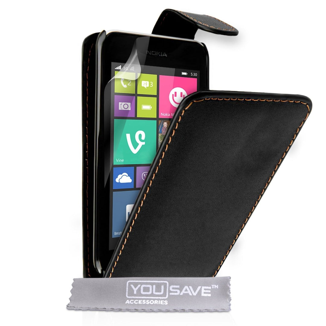 Yousave Accessories Nokia Lumia 530 Leather - Effect Flip Case - Black - Mobile Madhouse