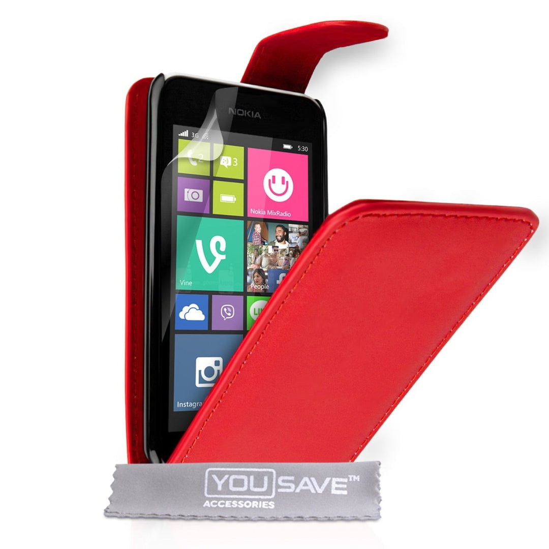 Yousave Accessories Nokia Lumia 530 Leather - Effect Flip Case - Red - Mobile Madhouse