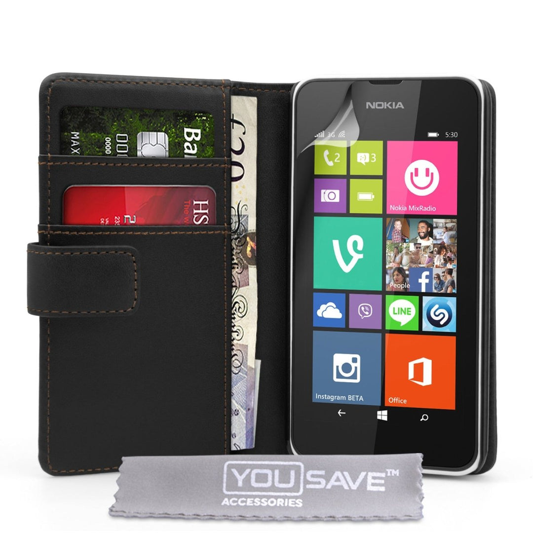 Yousave Accessories Nokia Lumia 530 Leather - Effect Wallet Case - Black - Mobile Madhouse