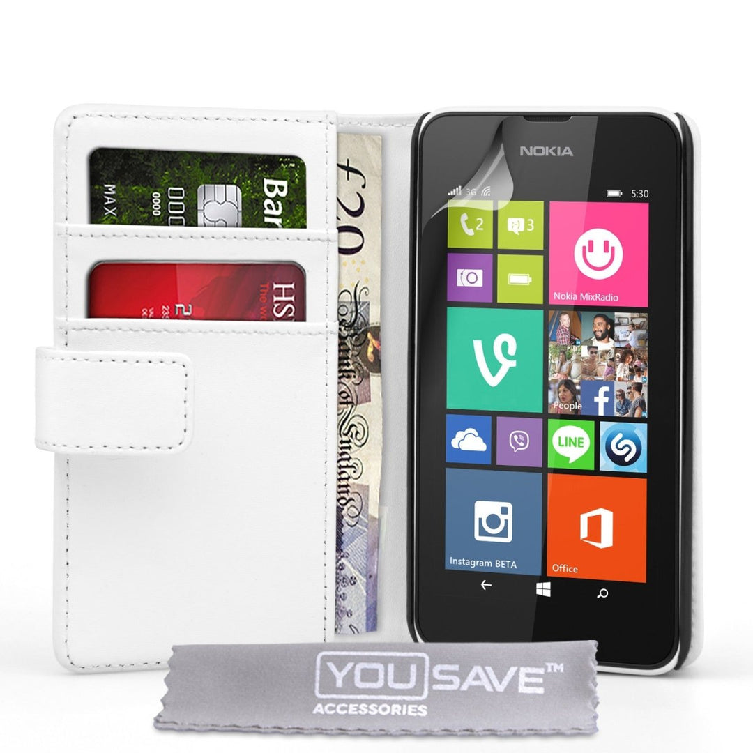 Yousave Accessories Nokia Lumia 530 Leather - Effect Wallet Case - White - Mobile Madhouse