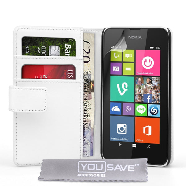 Yousave Accessories Nokia Lumia 530 Leather - Effect Wallet Case - White - Mobile Madhouse
