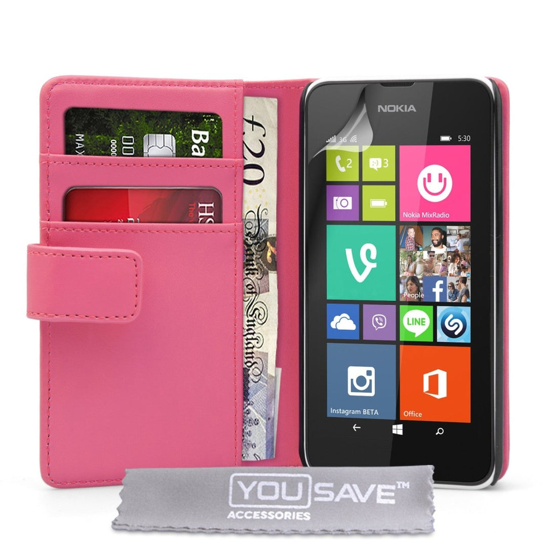 Yousave Accessories Nokia Lumia 530 Leather - Effect Wallet Case - Hot Pink - Mobile Madhouse
