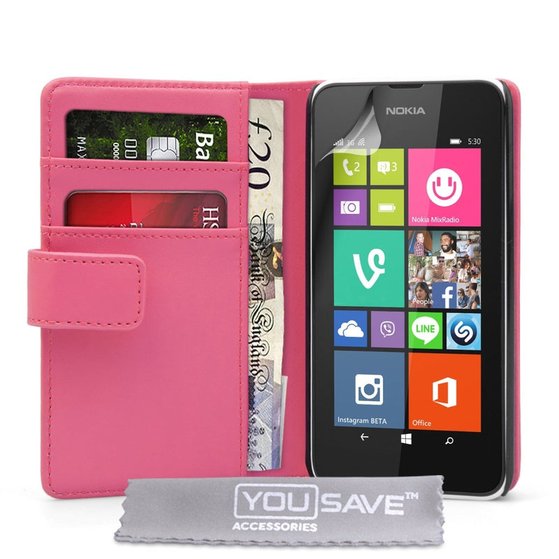Yousave Accessories Nokia Lumia 530 Leather - Effect Wallet Case - Hot Pink - Mobile Madhouse
