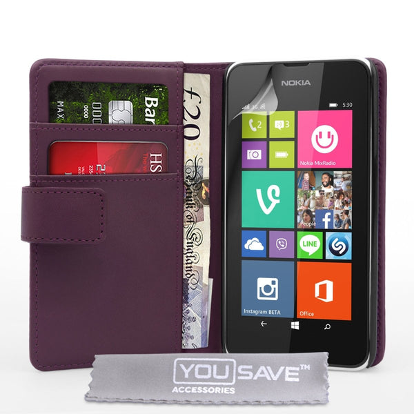 Yousave Accessories Nokia Lumia 530 Leather - Effect Wallet Case - Purple - Mobile Madhouse