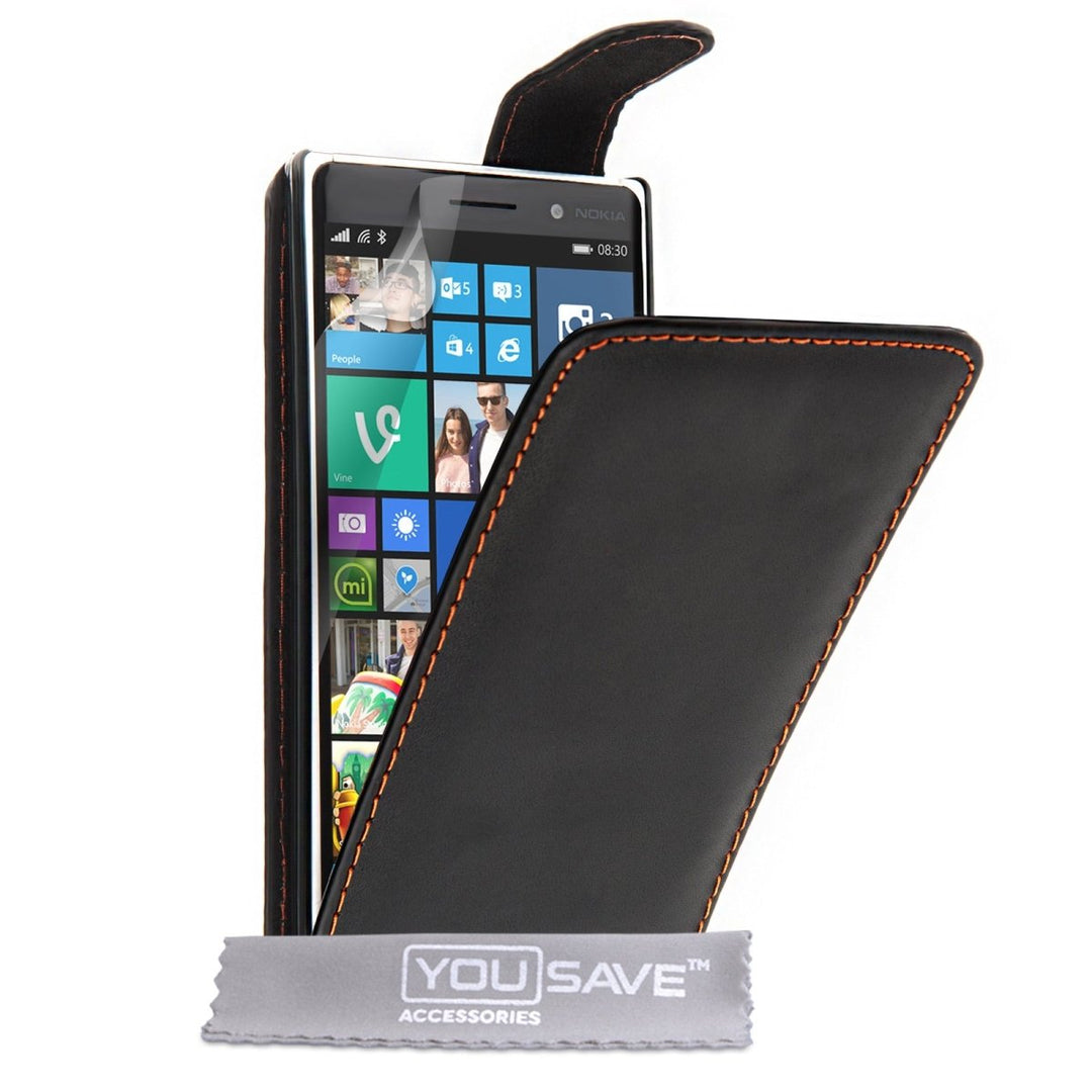 Yousave Accessories Nokia Lumia 830 Leather - Effect Flip Case - Black - Mobile Madhouse