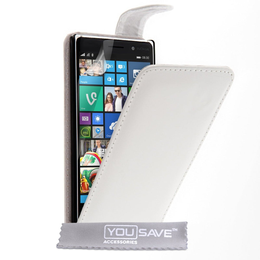 Yousave Accessories Nokia Lumia 830 Leather - Effect Flip Case - White - Mobile Madhouse
