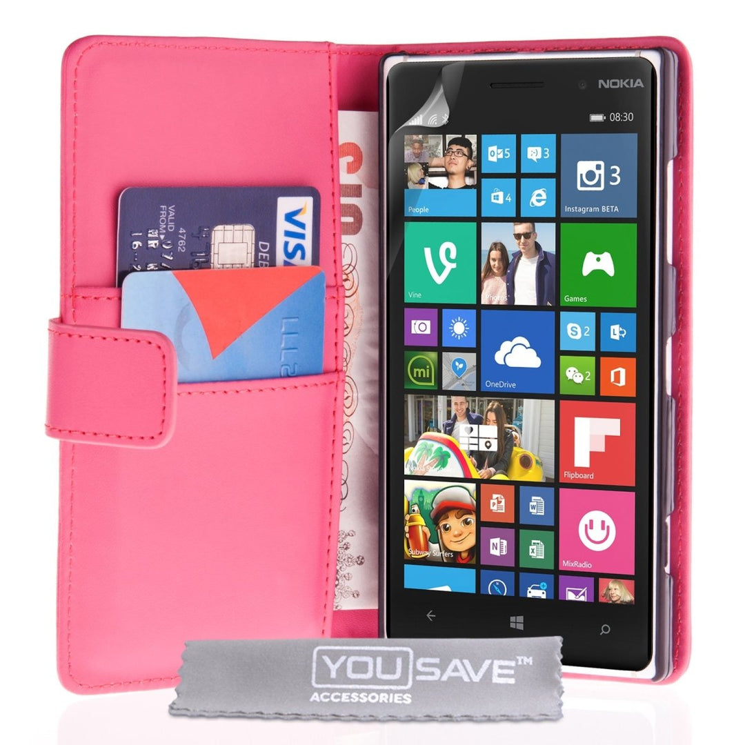 Nokia Lumia 830 Leather - Effect Wallet Case - Hot Pink - Mobile Madhouse
