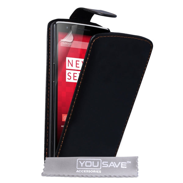Yousave Accessories One Plus One Leather - Effect Flip Case - Black - Mobile Madhouse