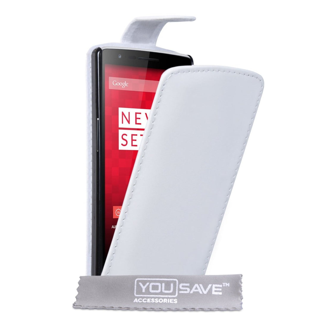 Yousave Accessories One Plus One Leather - Effect Flip Case - White - Mobile Madhouse