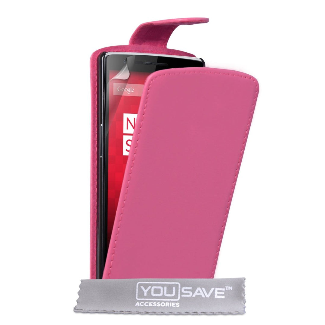 Yousave Accessories One Plus One Leather - Effect Flip Case - Hot Pink - Mobile Madhouse