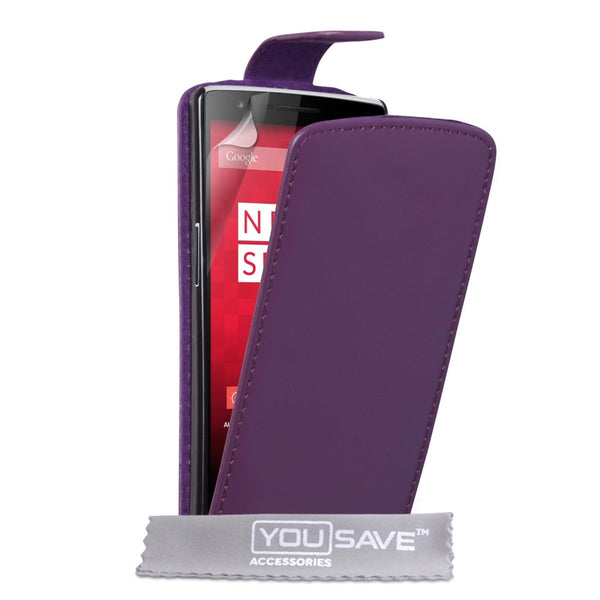 Yousave Accessories One Plus One Leather - Effect Flip Case - Purple - Mobile Madhouse