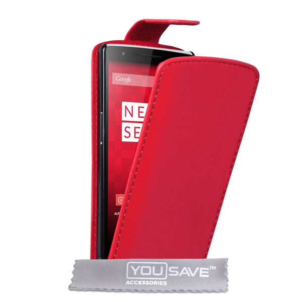 Yousave Accessories One Plus One Leather - Effect Flip Case - Red - Mobile Madhouse