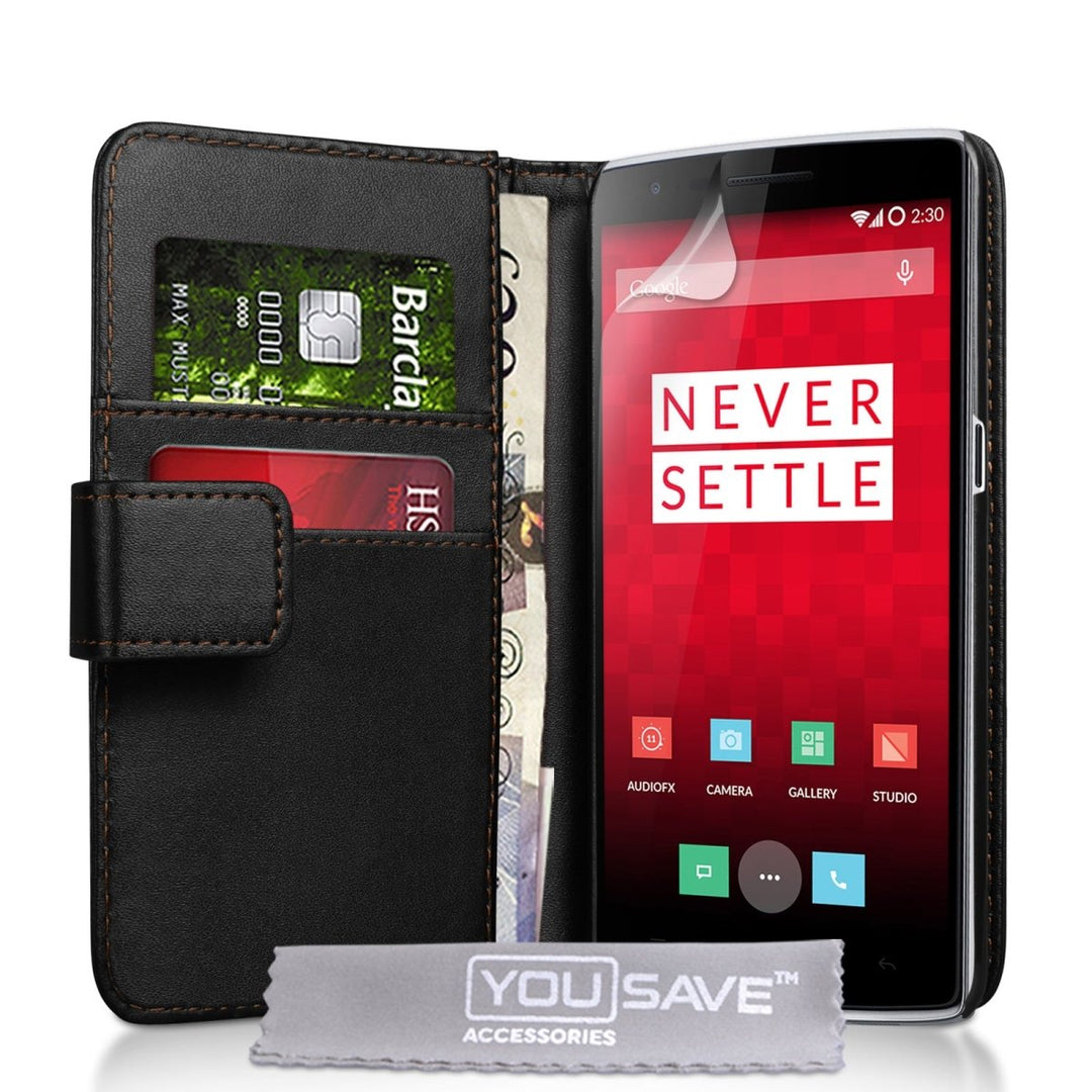 Yousave Accessories One Plus One Leather - Effect Wallet Case - Black - Mobile Madhouse
