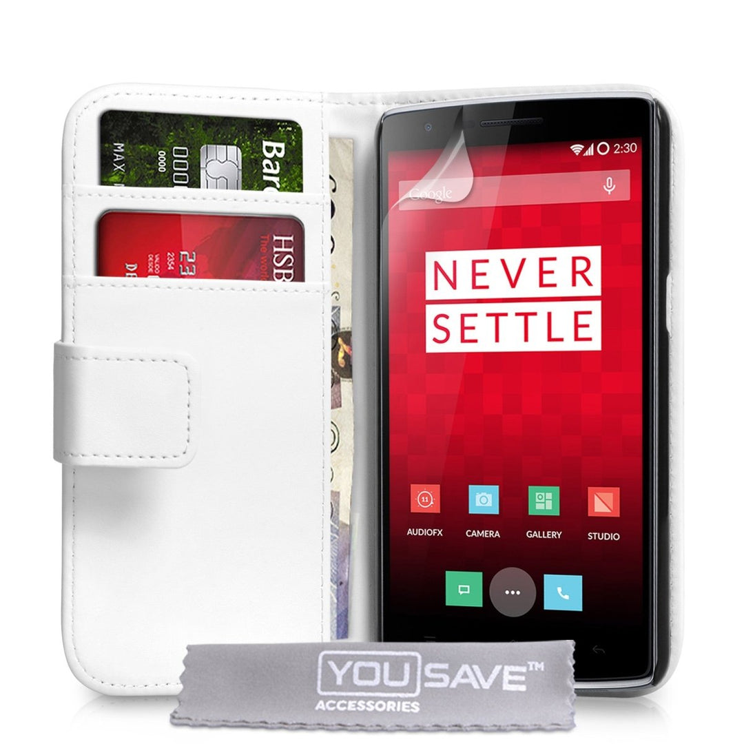 Yousave Accessories One Plus One Leather - Effect Wallet Case - White - Mobile Madhouse