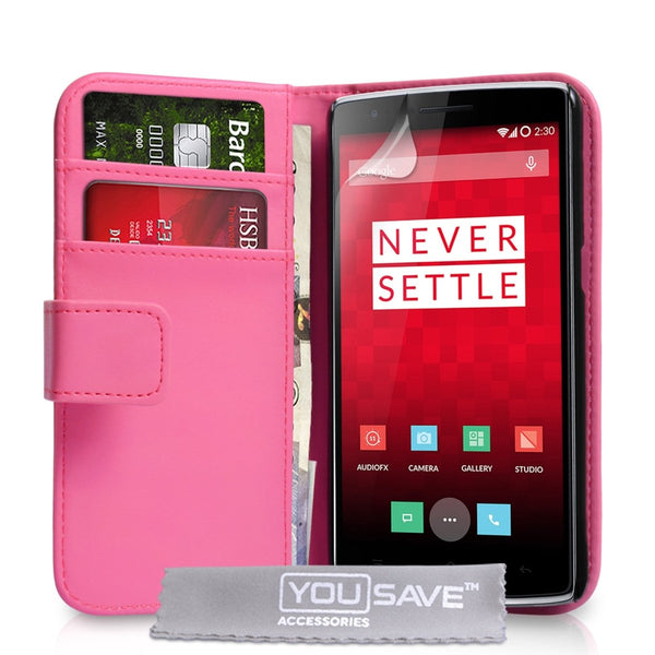 Yousave Accessories One Plus One Leather - Effect Wallet Case - Hot Pink - Mobile Madhouse