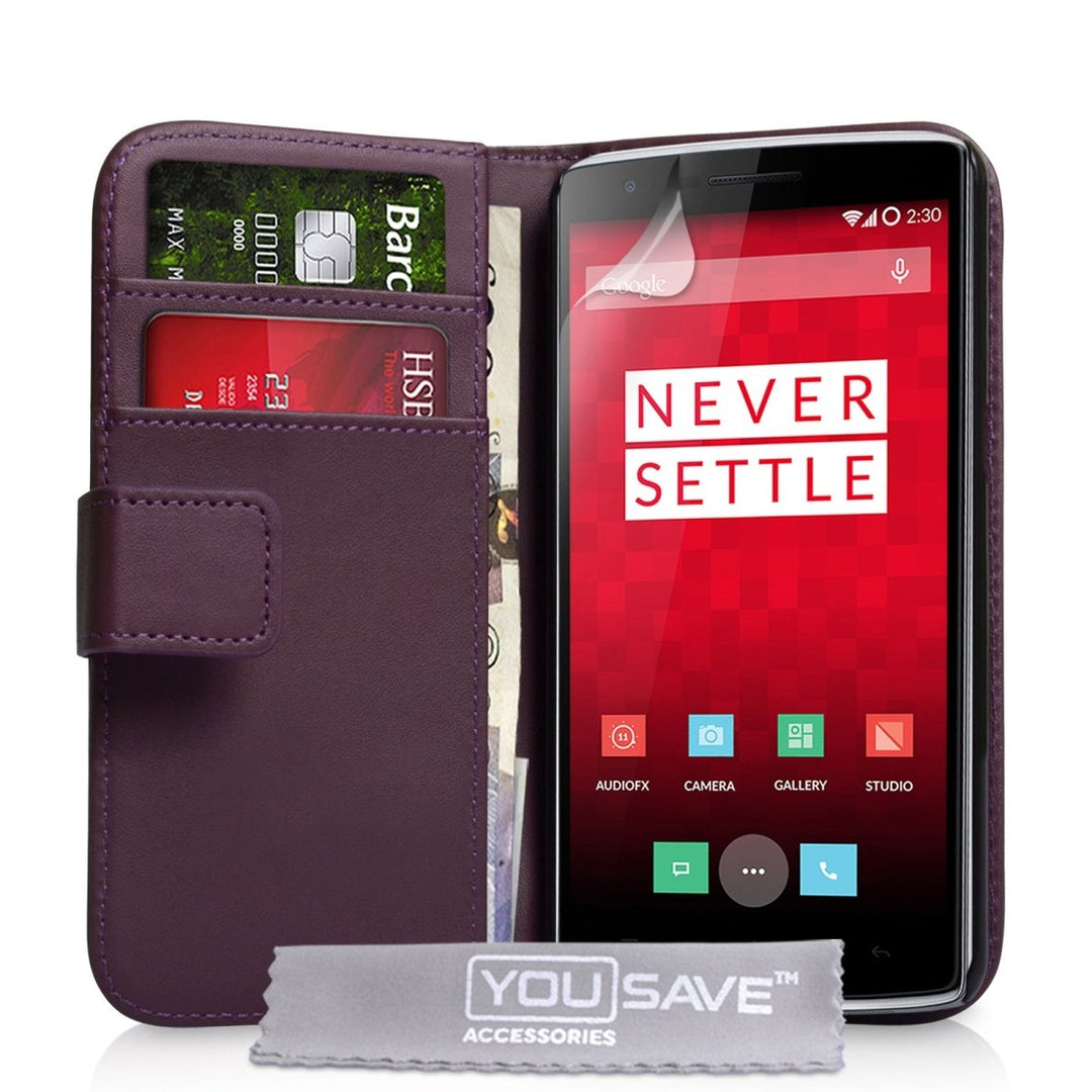 Yousave Accessories One Plus One Leather - Effect Wallet Case - Purple - Mobile Madhouse