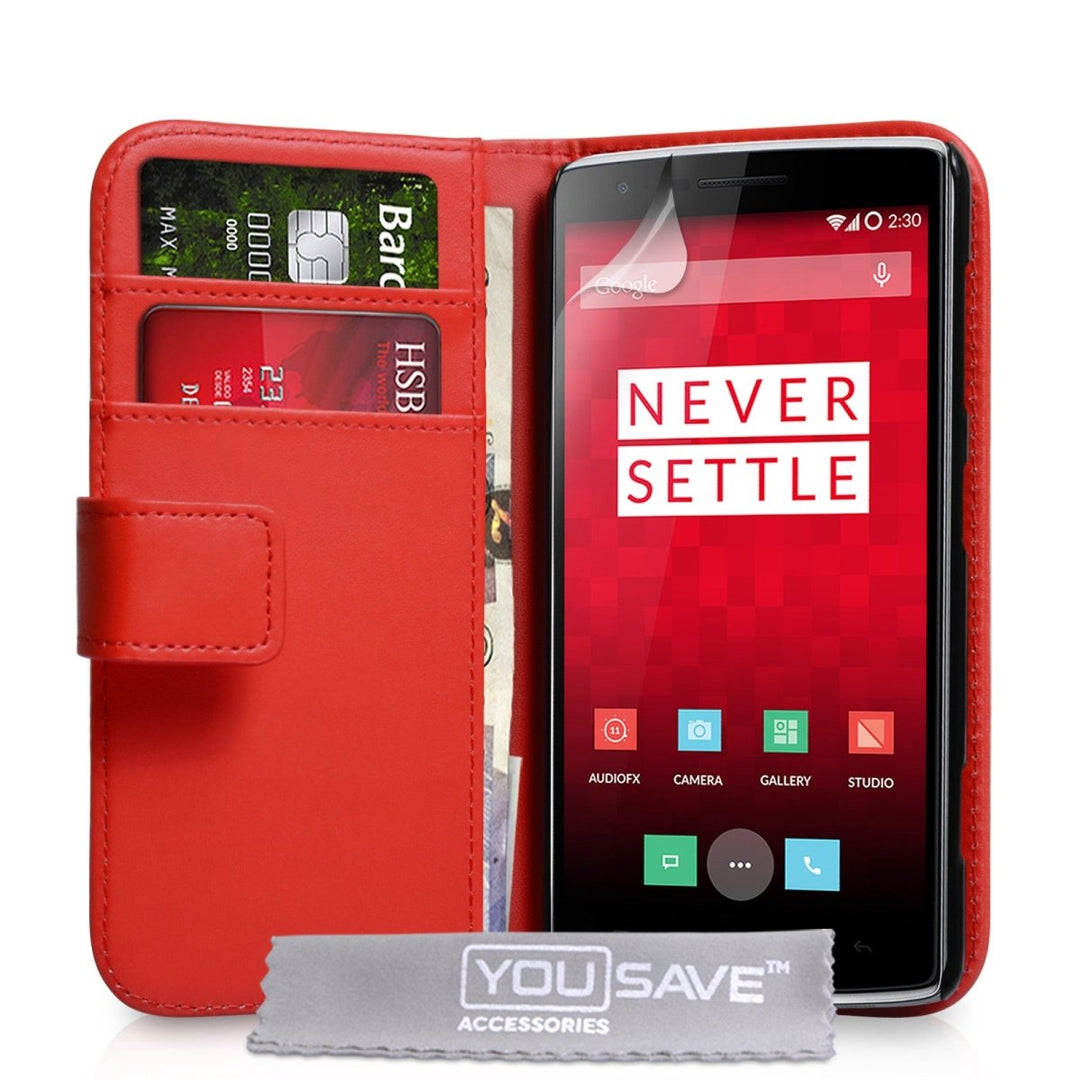Yousave Accessories One Plus One Leather - Effect Wallet Case - Red - Mobile Madhouse