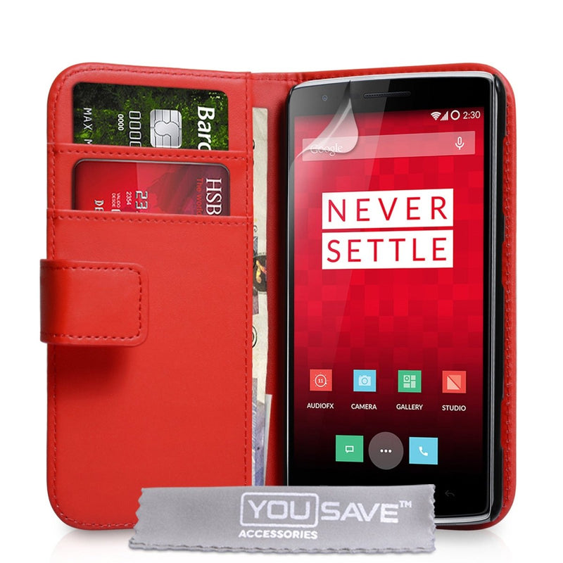 Yousave Accessories One Plus One Leather - Effect Wallet Case - Red - Mobile Madhouse