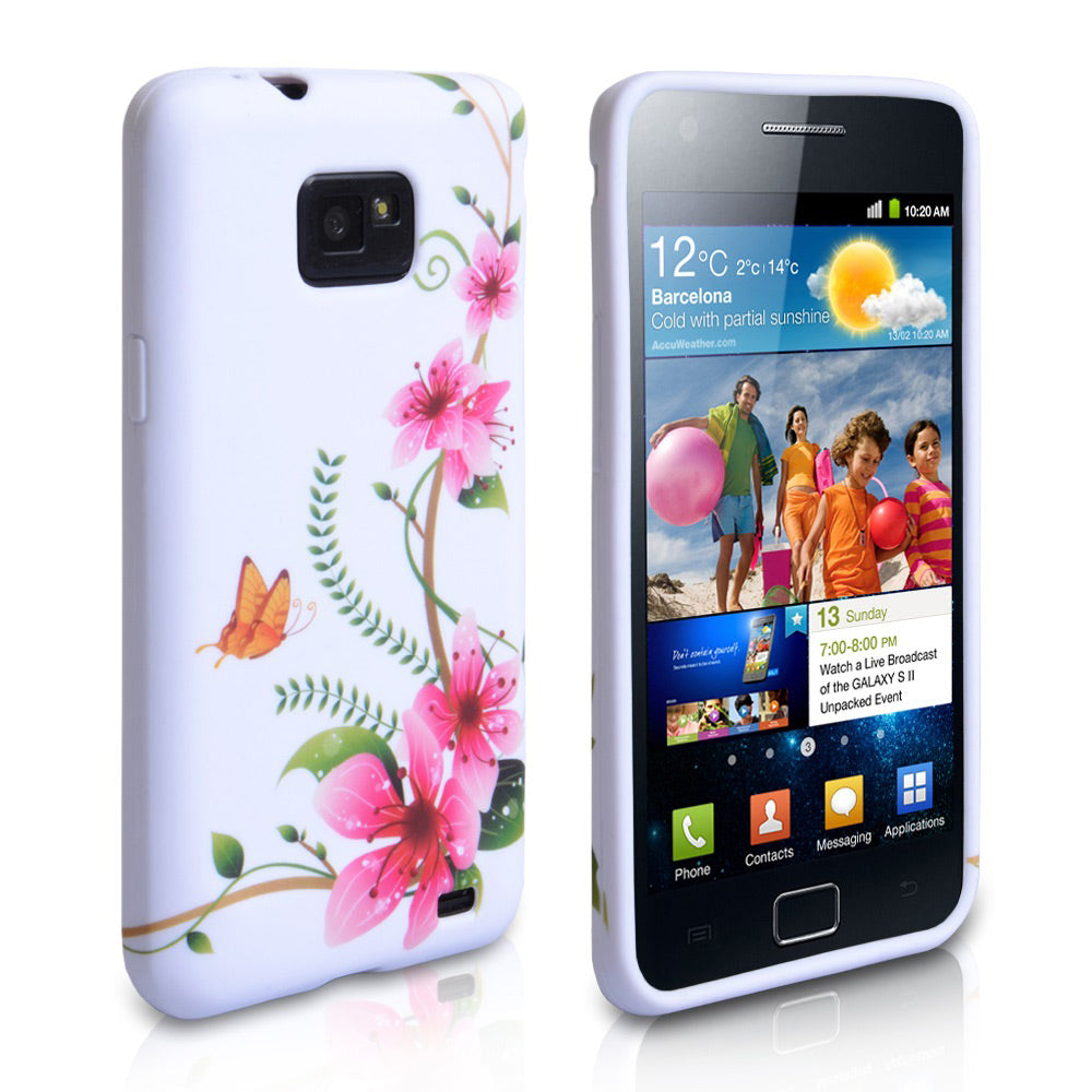 YouSave Samsung Galaxy S2 White-Pink Floral Silicone Gel Case