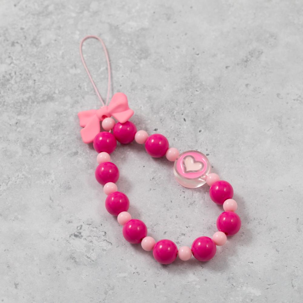 Pink Bow & Heart Phone Charm Strap