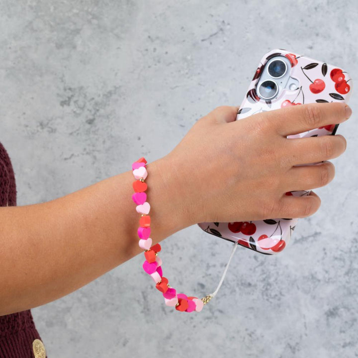 Pink Love Hearts Phone Charm Strap