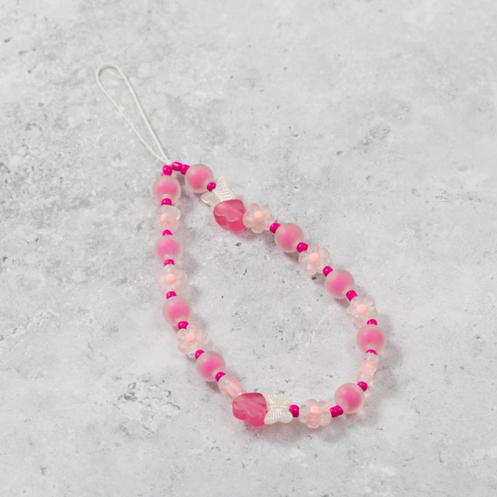 Pink & Clear Butterfly Flower Phone Charm Strap