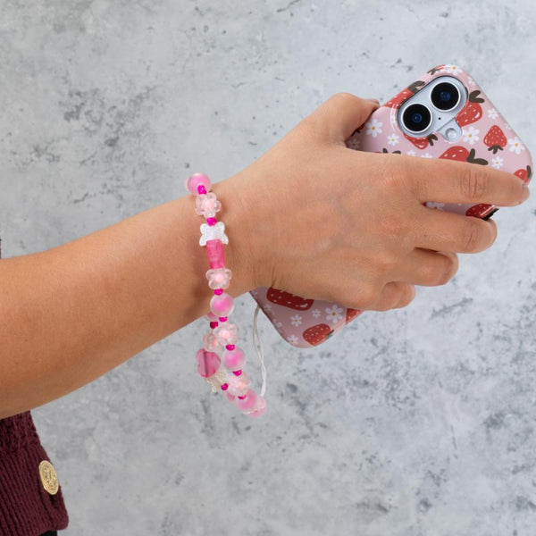 Pink & Clear Butterfly Flower Phone Charm Strap - alternate view