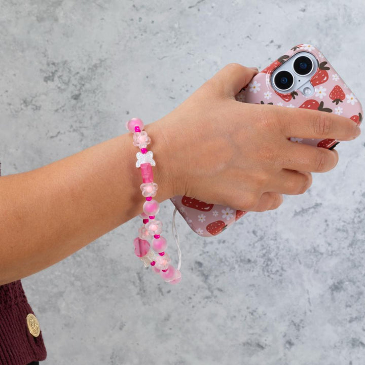 Pink & Clear Butterfly Flower Phone Charm Strap