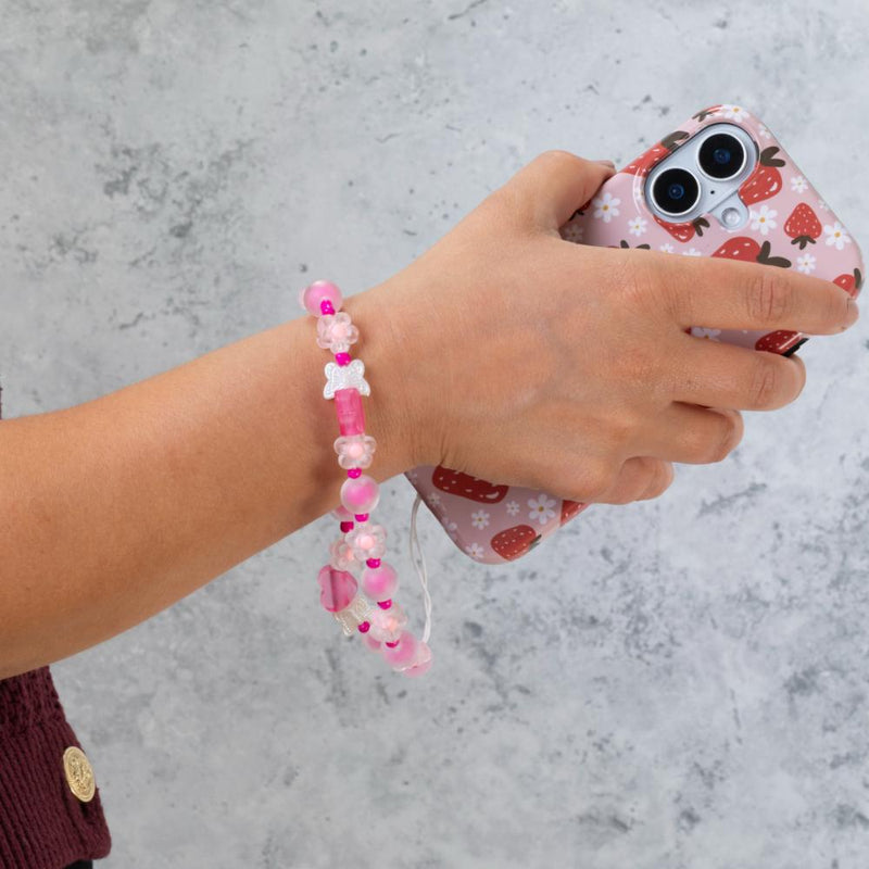 Pink & Clear Butterfly Flower Phone Charm Strap