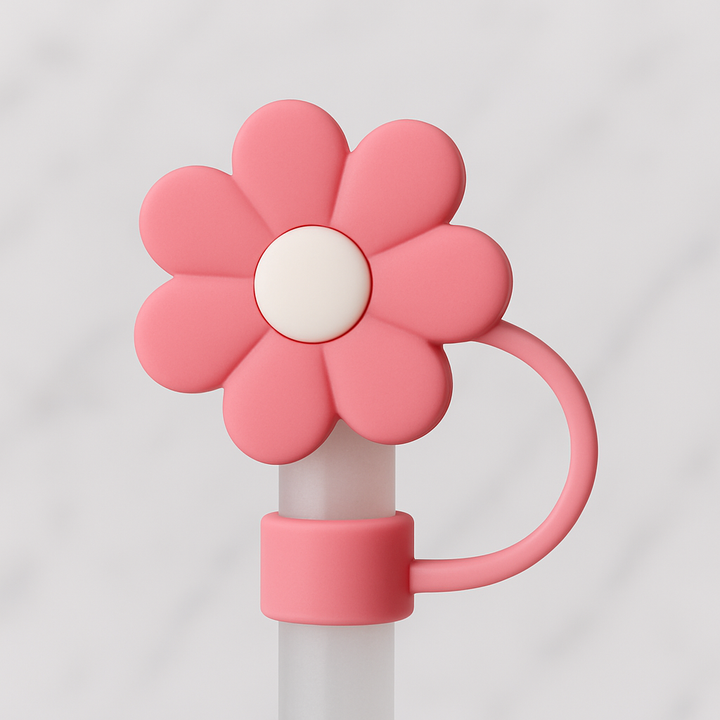 Daisy Straw Cover Topper - Pink & White