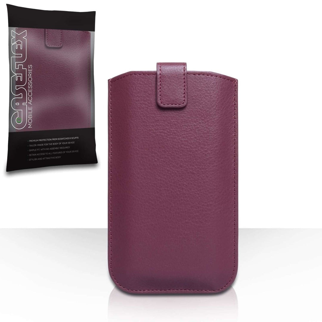 Caseflex PU Leather Auto Return Pull Tab Pouch (L) - Purple - Mobile Madhouse