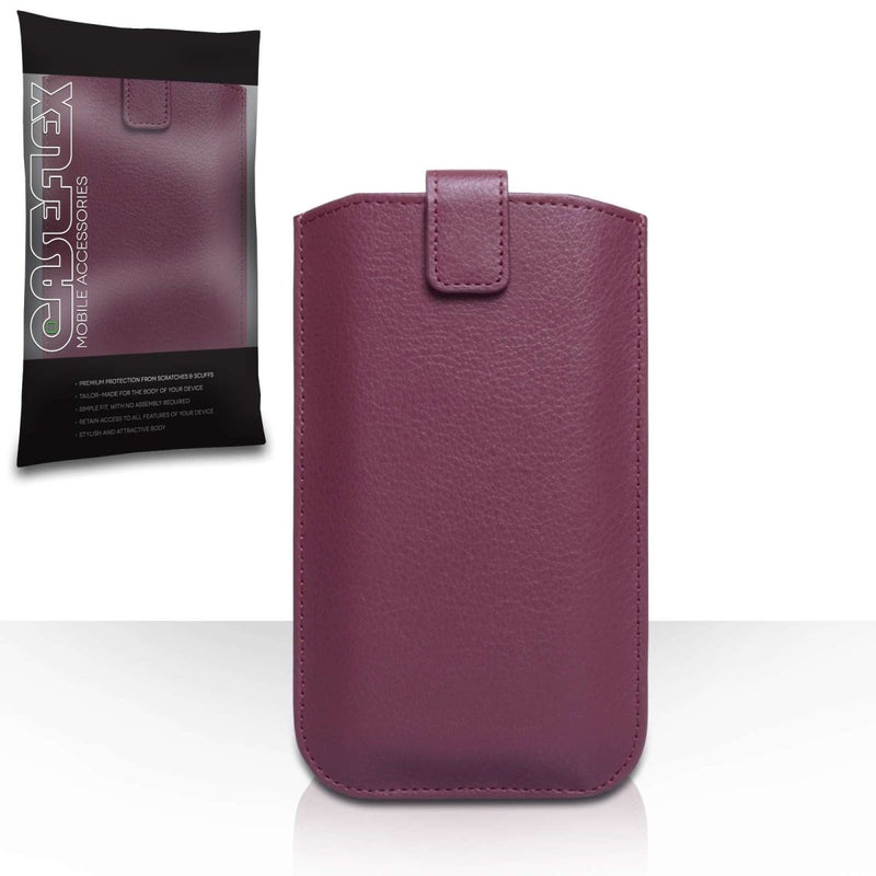 Caseflex PU Leather Auto Return Pull Tab Pouch (L) - Purple - Mobile Madhouse